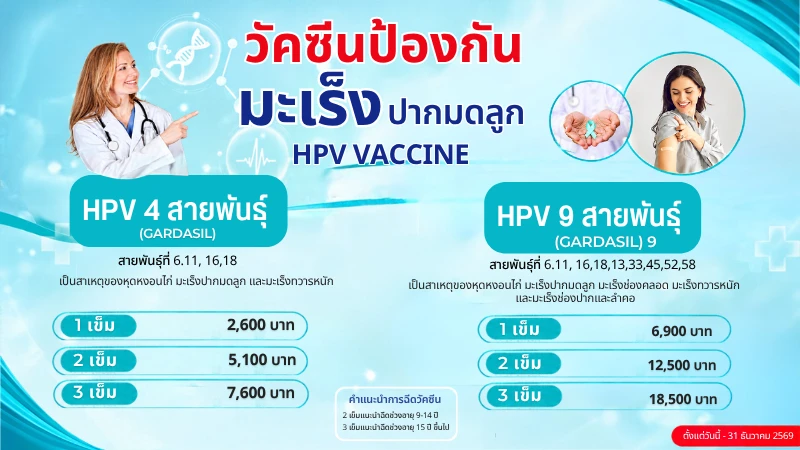 แพ็กเกจวัคซีนป้องกันมะเร็งปากมดลูก (HPV VACCINE)