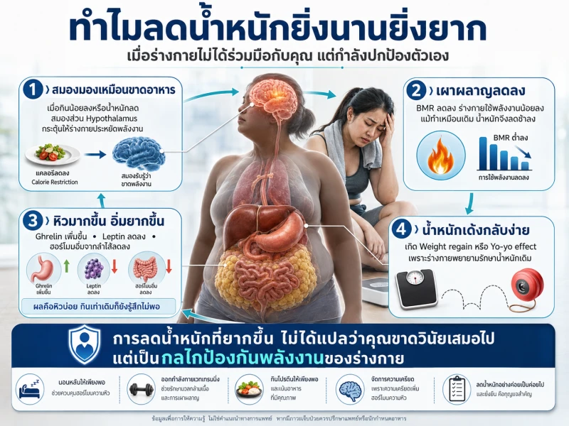 ทำไมลดน้ำหนักยิ่งนานยิ่งยาก เมื่อร่างกายไม่ได้ร่วมมือกับคุณ แต่กำลังปกป้องตัวเอง